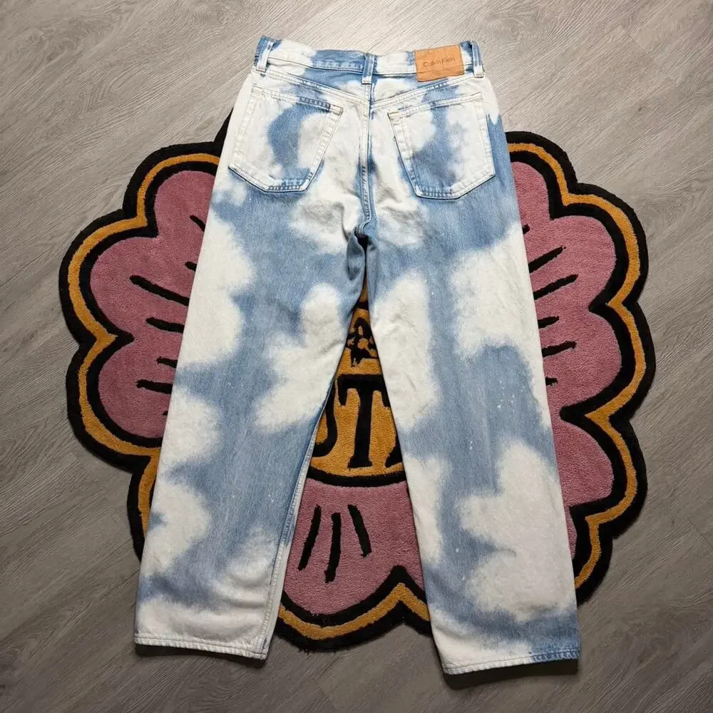 Calvin Klein Original Wide Leg Bleached Denim Jeans Size 31
